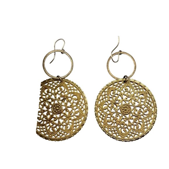 Moon & Lola Round Filigree Dangle Drop Rambaugh Earrings Gold Tone Bohemian - Picture 5 of 5